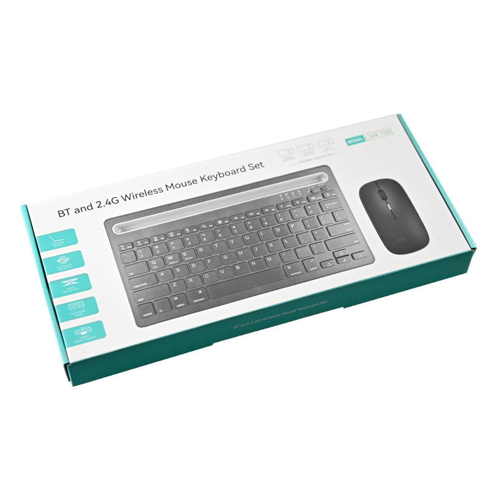 CMK108 Mini Bluetooth-compatible 2.4G Dual Mode Wireless Keyboard Mouse Set Rechargeable Keyboard Mouse Combo with Phone Tablet Stand