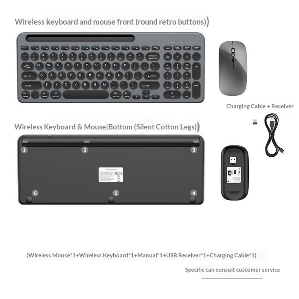 KS184 Wireless Keyboard Mouse Set Dual Mode Card Slot Scissor Switch Keyboard Mouse Combo for Computer Tablet Phone
