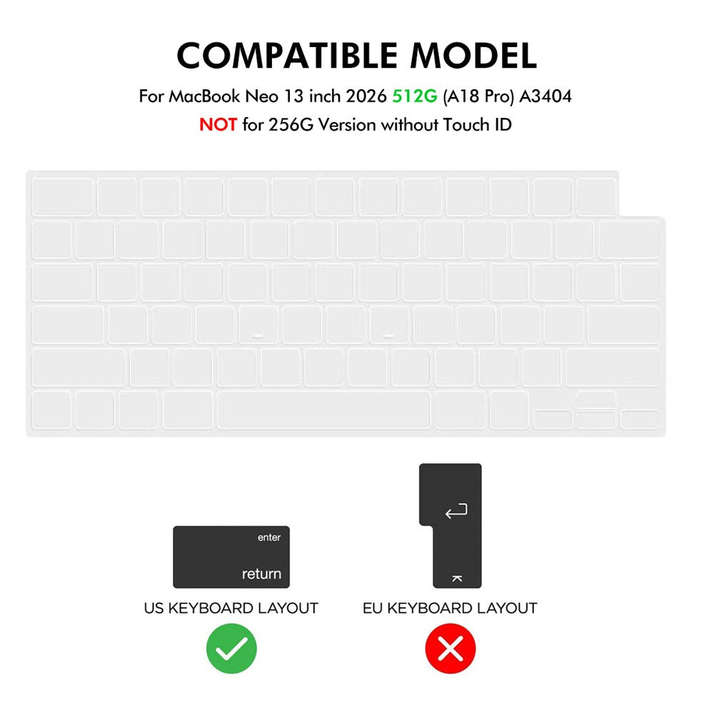 ENKAY HAT PRINCE til MacBook Neo 13 tommer (2026) A3404 512G mat PC-computertaske + ultratyndt TPU-tastaturbeskyttelse + PET-skærmfilm 3-i-1-sæt, amerikansk tastaturlayout
