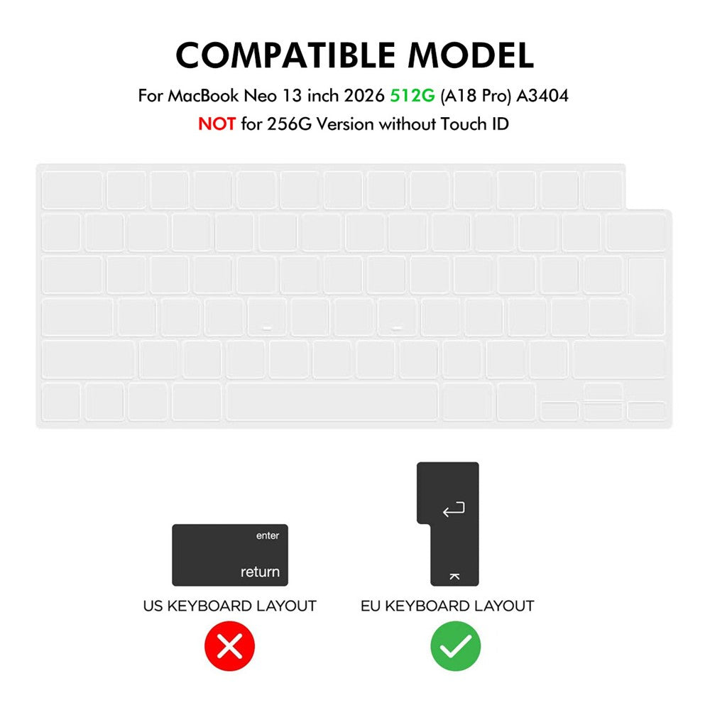 ENKAY HAT PRINCE til MacBook Neo 13 tommer (2026) A3404 512G mat PC-computertaske + ultratyndt TPU-tastaturbeskyttelse + PET-skærmfilm 3-i-1-sæt, EU-tastaturlayout
