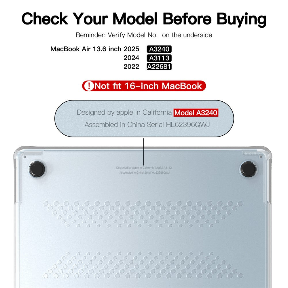 Beskyttende cover til MacBook Air 13 tommer (2026) / (2025) / (2024) / (2022) Stødsikkert mat PC + TPU laptopcover