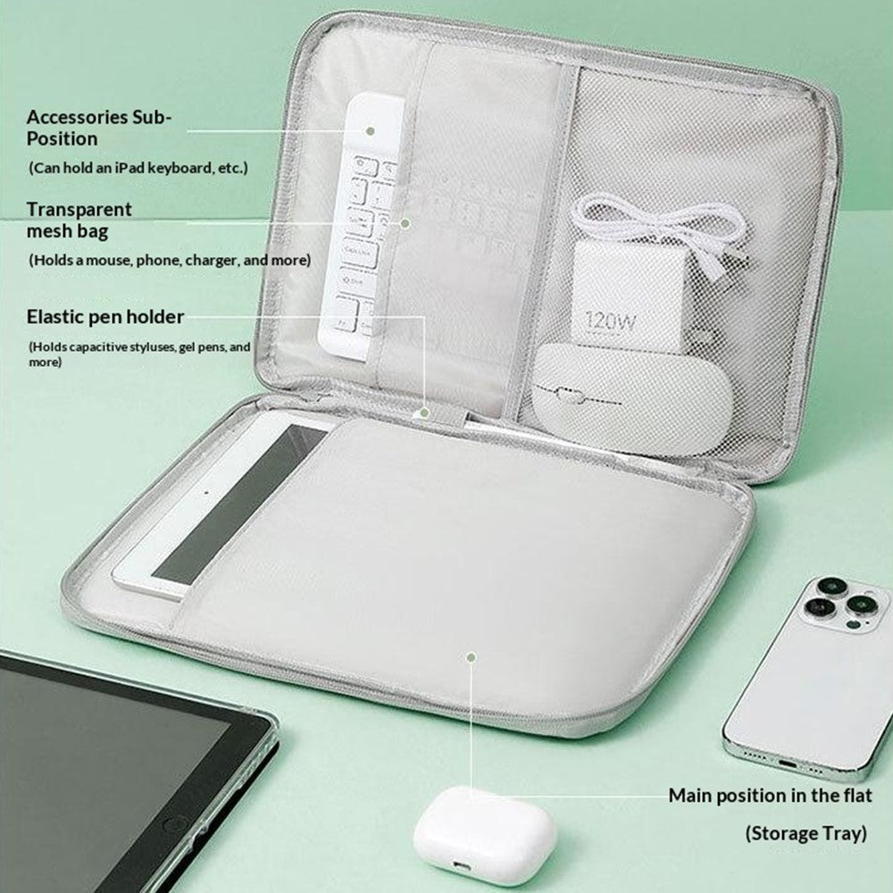 Laptop Sleeve Bag for 12.9 inch Tablet 180-degree Full Opening Portable Storage Organizer with Mouse Pad Function