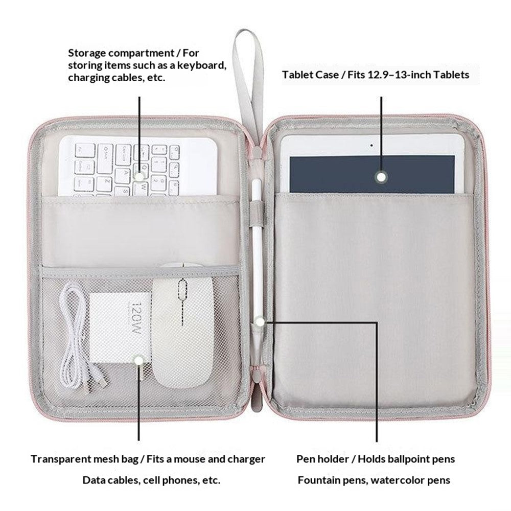 Laptop Sleeve Bag for 12.9 inch Tablet 180-degree Full Opening Portable Storage Organizer with Mouse Pad Function