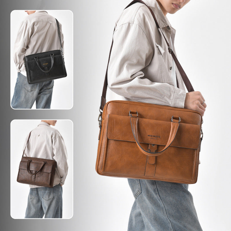 WEIXIER T665 Business Laptop Bag PU Leather Briefcase Waterproof Messenger Bag for 14 Inch Notebook