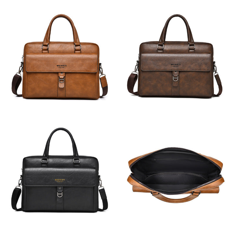 WEIXIER T665 Business Laptop Bag PU Leather Briefcase Waterproof Messenger Bag for 14 Inch Notebook