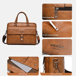 WEIXIER T665 Business Laptop Bag PU Leather Briefcase Waterproof Messenger Bag for 14 Inch Notebook