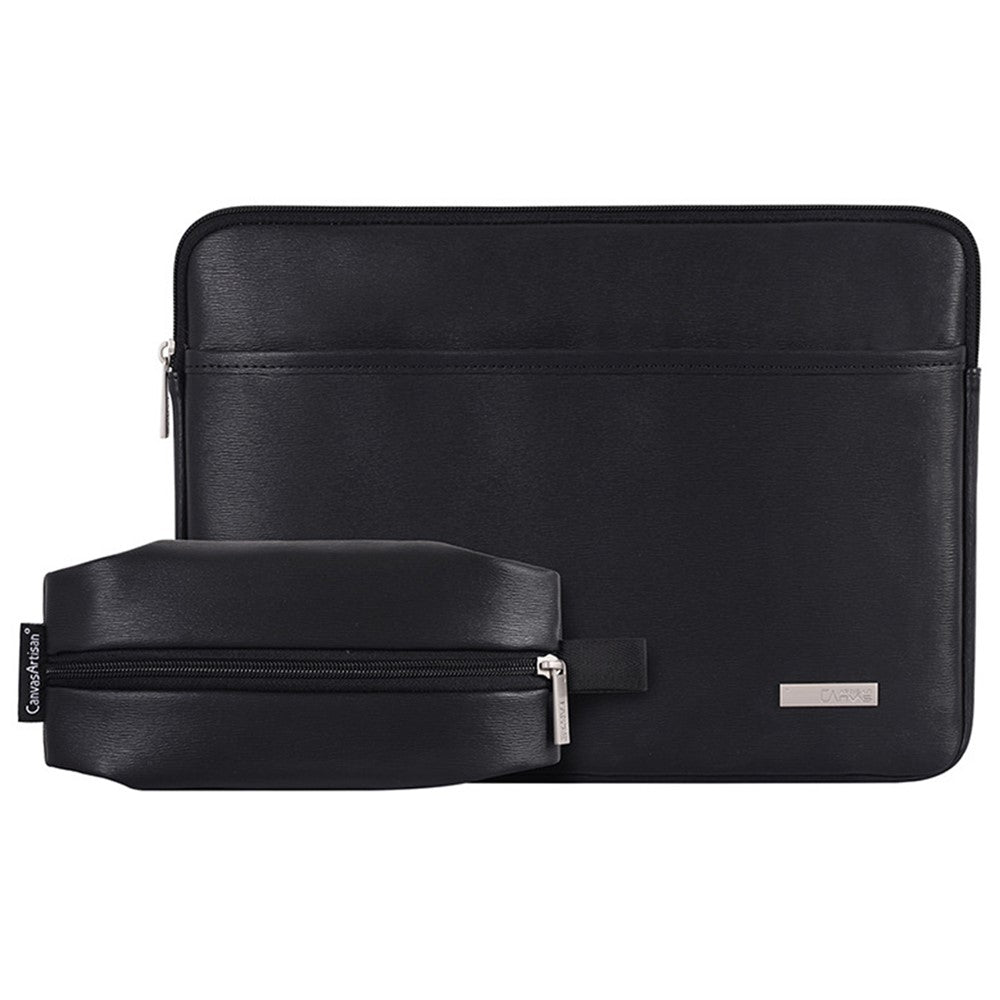 CANVASARTISAN L6-T0601 Laptop Sleeve for 14 inch Notebook 373 x 265 x 24mm PU Leather Protective Case with Storage Pouch