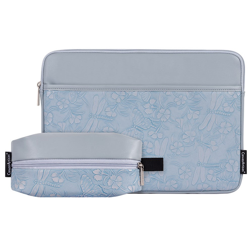 CANVASARTISAN L45-T3602 Laptop Sleeve for 15 inch Notebook Butterfly Pattern PU Leather Protective Case with Storage Pouch