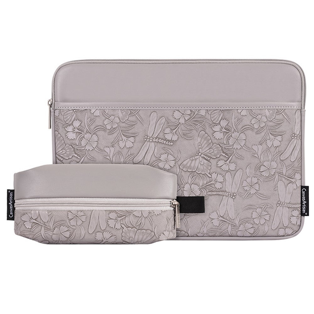 CANVASARTISAN L45-T3602 Laptop Sleeve for 15 inch Notebook Butterfly Pattern PU Leather Protective Case with Storage Pouch