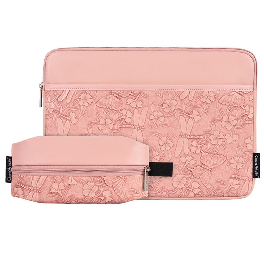 CANVASARTISAN L45-T3602 Laptop Sleeve for 15 inch Notebook Butterfly Pattern PU Leather Protective Case with Storage Pouch