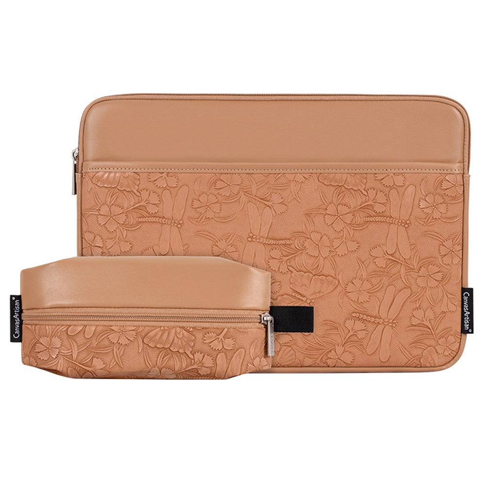 CANVASARTISAN L45-T3602 Laptop Sleeve for 15 inch Notebook Butterfly Pattern PU Leather Protective Case with Storage Pouch