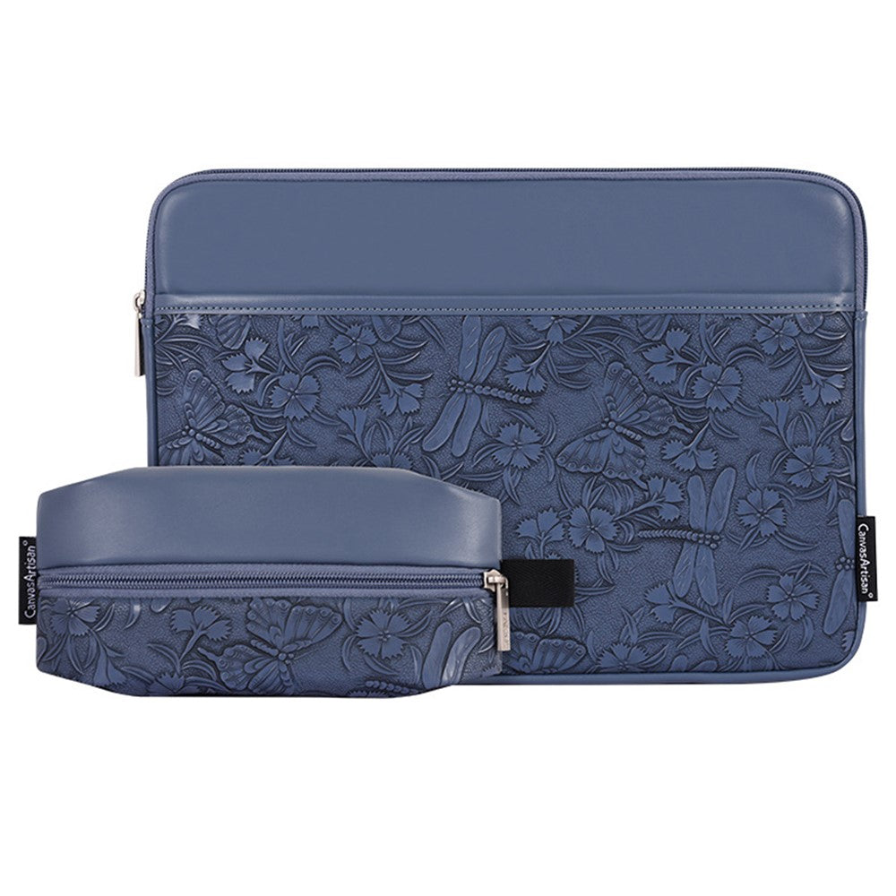 CANVASARTISAN L45-T3602 Laptop Sleeve for 15 inch Notebook Butterfly Pattern PU Leather Protective Case with Storage Pouch