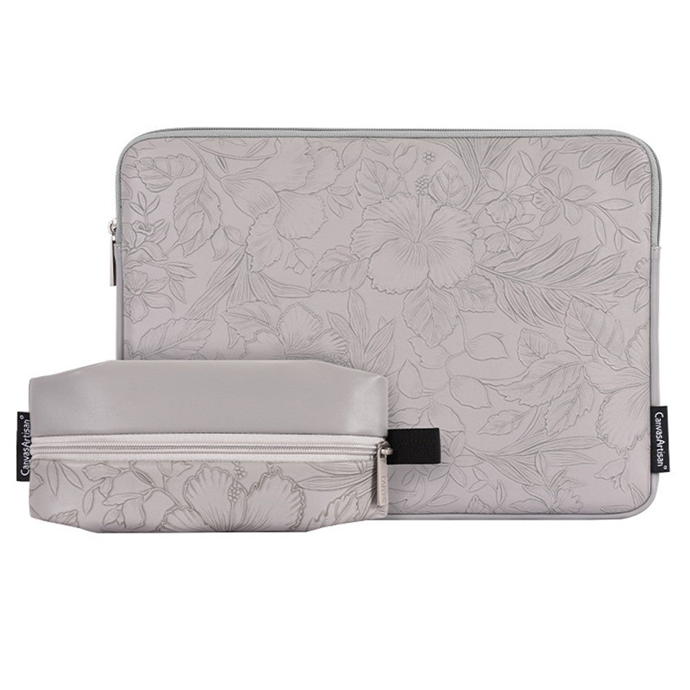 CANVASARTISAN L42-T0502 Laptop Sleeve for 11 inch Notebook Floral Pattern PU Leather Protective Case with Storage Pouch