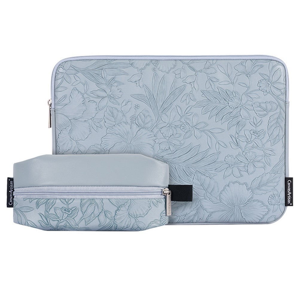 CANVASARTISAN L42-T0502 Laptop Sleeve for 12 inch Notebook Floral Pattern PU Leather Protective Case with Storage Pouch