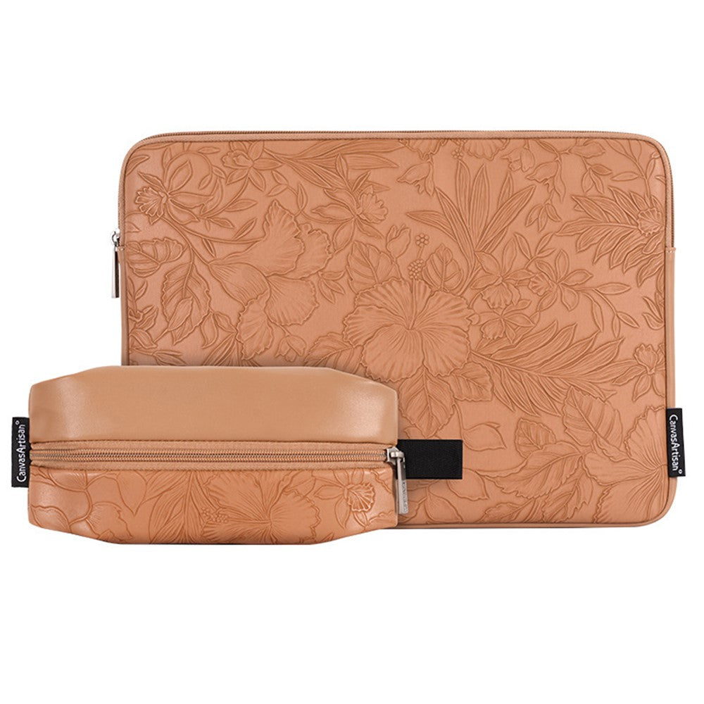 CANVASARTISAN L42-T0502 Laptop Sleeve for 13 inch Notebook Floral Pattern PU Leather Protective Case with Storage Pouch