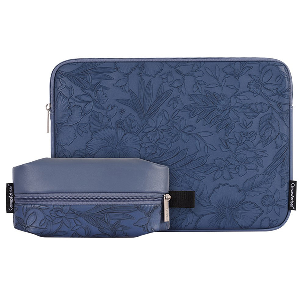 CANVASARTISAN L42-T0502 Laptop Sleeve for 13 inch Notebook Floral Pattern PU Leather Protective Case with Storage Pouch