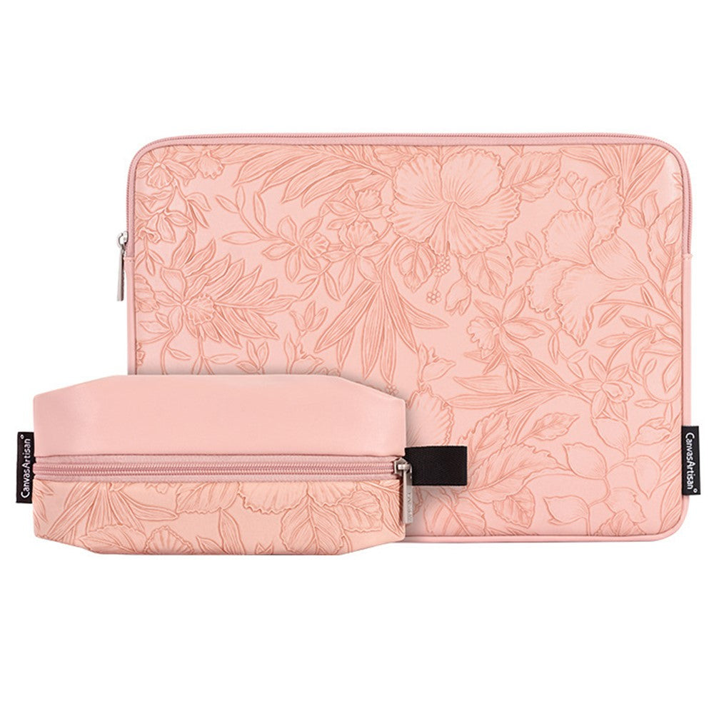CANVASARTISAN L42-T0502 Laptop Sleeve for 13 inch Notebook Floral Pattern PU Leather Protective Case with Storage Pouch