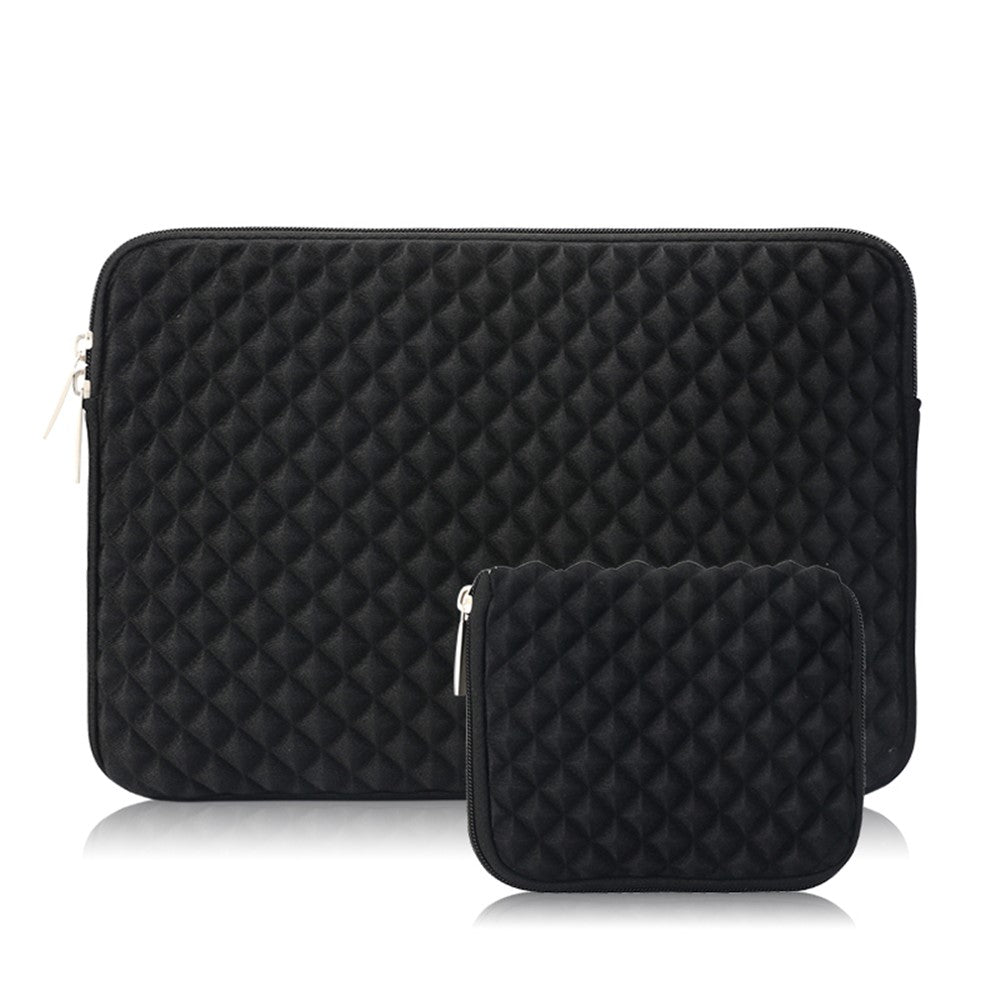 Solid Color Diamond Pattern Universal Laptop Carrying Sleeve Bag with Notebook Adapter Bag for 14-inch - 14.6-inch Laptop