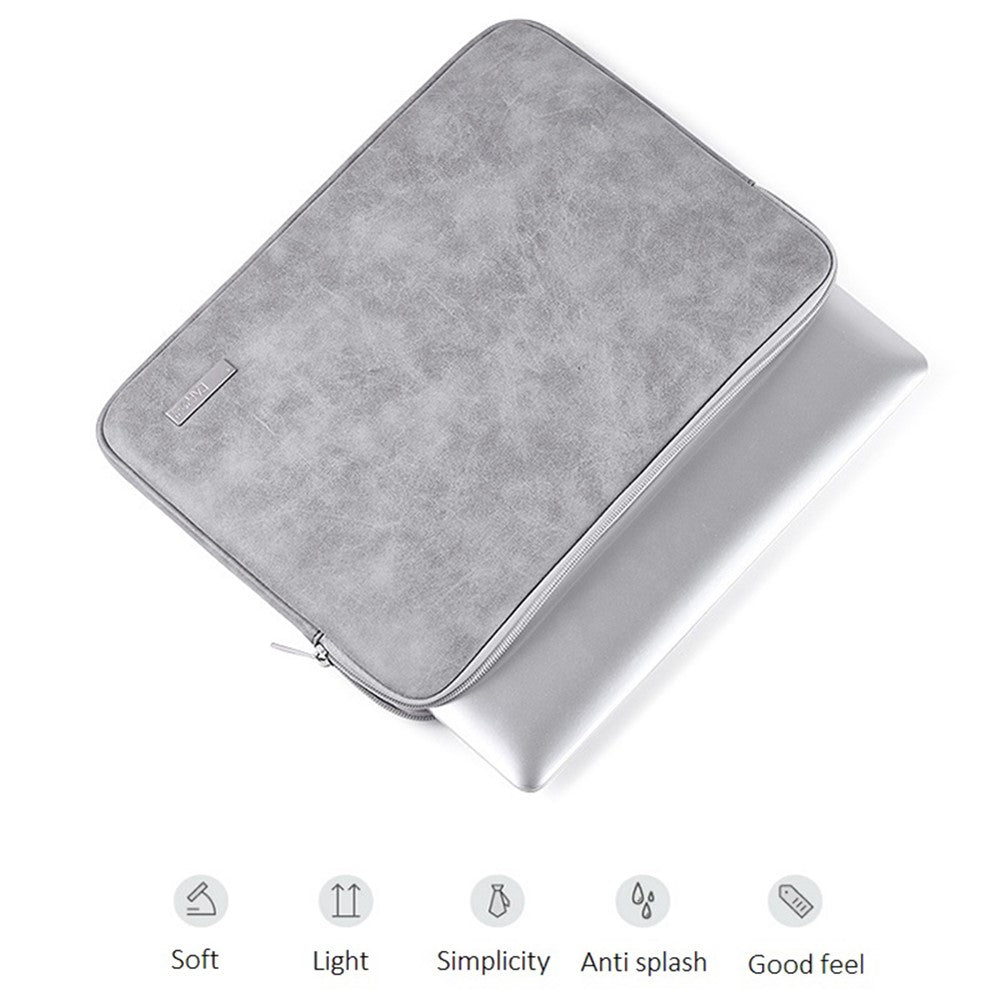 CANVASARTISAN L11-03 15-inch Slim Zipper Laptop Case Shockproof PU Leather Laptop Pouch Computer Carrying Bag