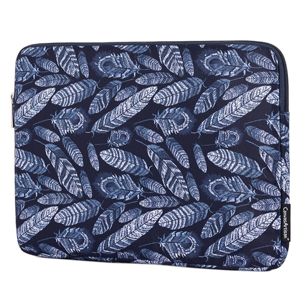 CANVASARTISAN H4-03 Notebook Liner Bag Leaves Pattern Portable Zipper Case Cover for 13-inch Laptop