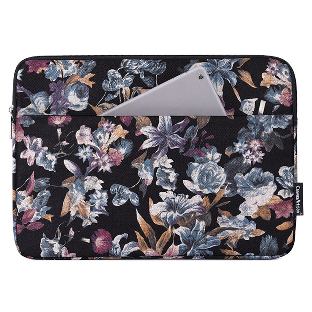 CANVASARTISAN H2-11 Lærred Laptop Sleeve Stilfuld Akvarel Blomstret Mønster 11-tommer Notebook Lynlåstaske