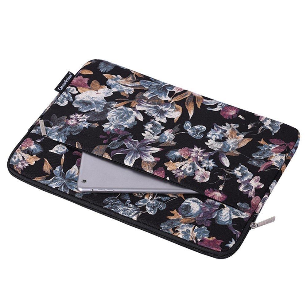 CANVASARTISAN H2-11 Lærred Laptop Sleeve Stilfuld Akvarel Blomstret Mønster 11-tommer Notebook Lynlåstaske