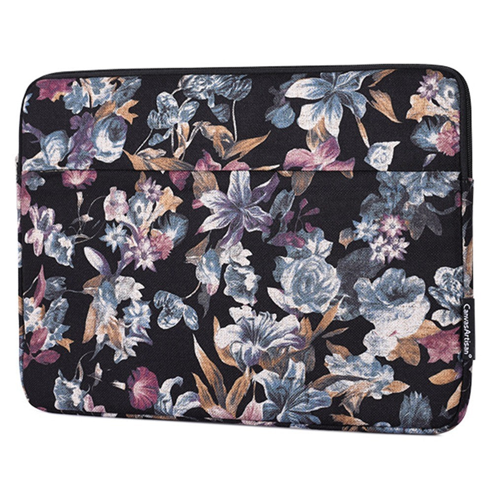 CANVASARTISAN H2-11 Lærred Laptop Sleeve Stilfuld Akvarel Blomstret Mønster 11-tommer Notebook Lynlåstaske