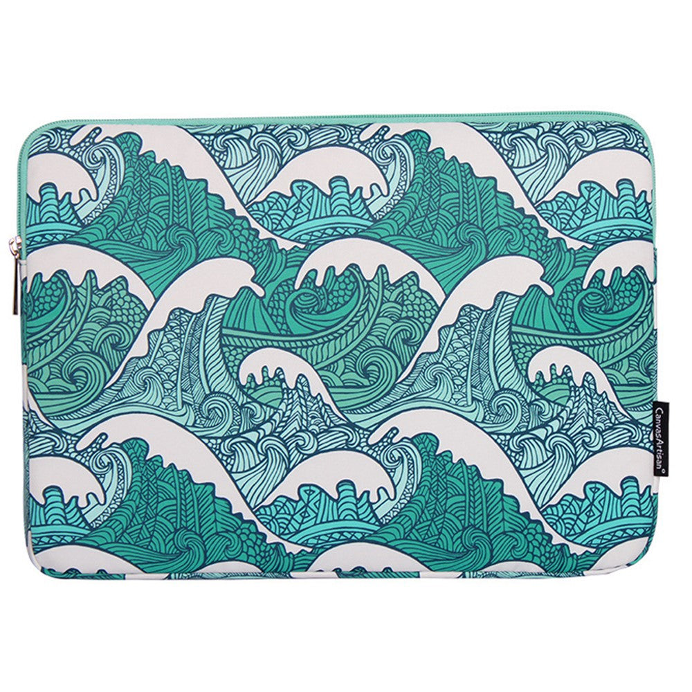 CANVASARTISAN H3-04 14-tommer Laptop Sleeve, Grønt Bølgemønster Letvægts Notebook Computertaske