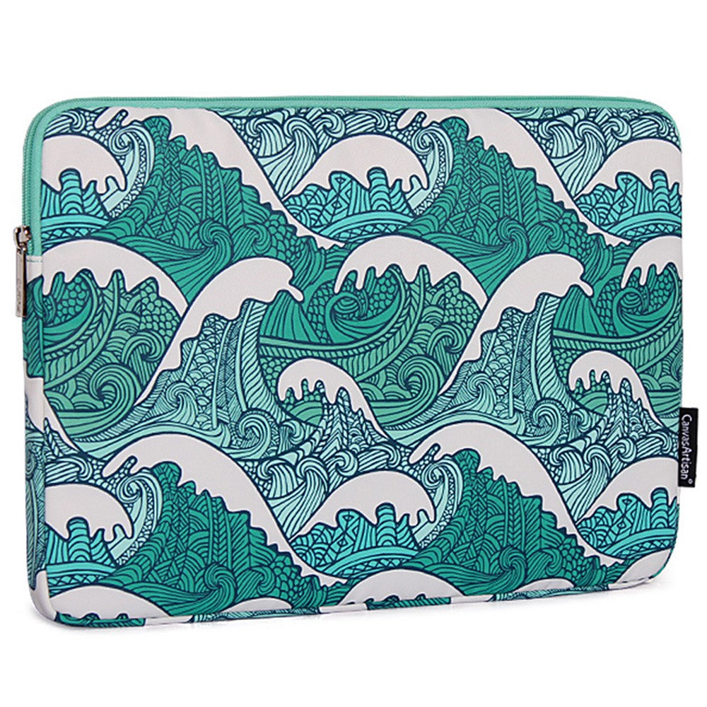 CANVASARTISAN H3-04 14-tommer Laptop Sleeve, Grønt Bølgemønster Letvægts Notebook Computertaske