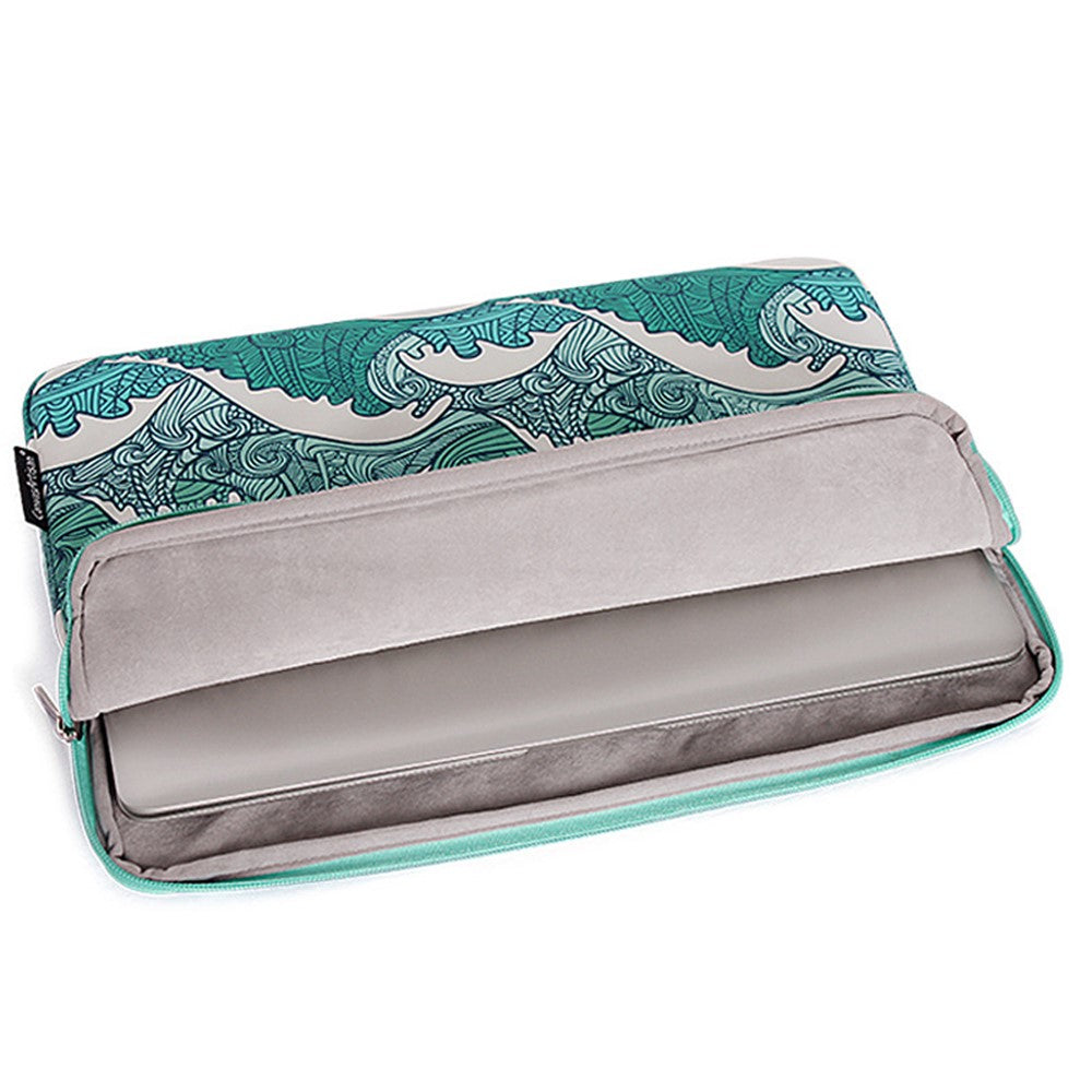 CANVASARTISAN H3-04 14-tommer Laptop Sleeve, Grønt Bølgemønster Letvægts Notebook Computertaske