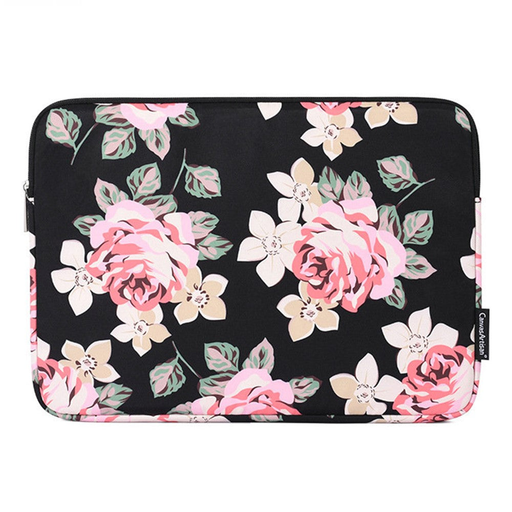 CANVASARTISAN H40-01 Shockproof Sleeve Bag for 15-inch Laptops Portable Carrying Case Rose Pattern Printed Storage Bag