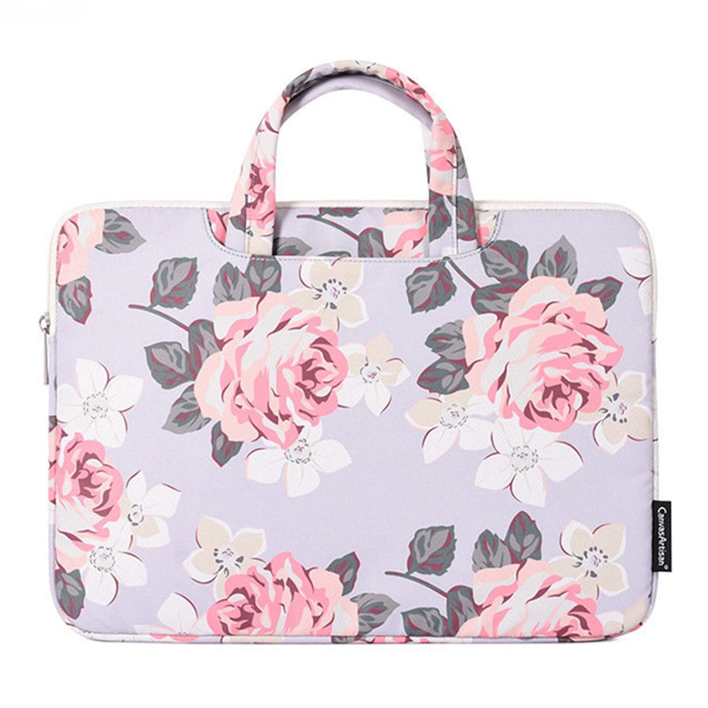 CANVASARTISAN H40-B01 Laptop Sleeve Case Rose Pattern Printed 13-inch Computer Carrying Bag Portable Handle Business Briefcase