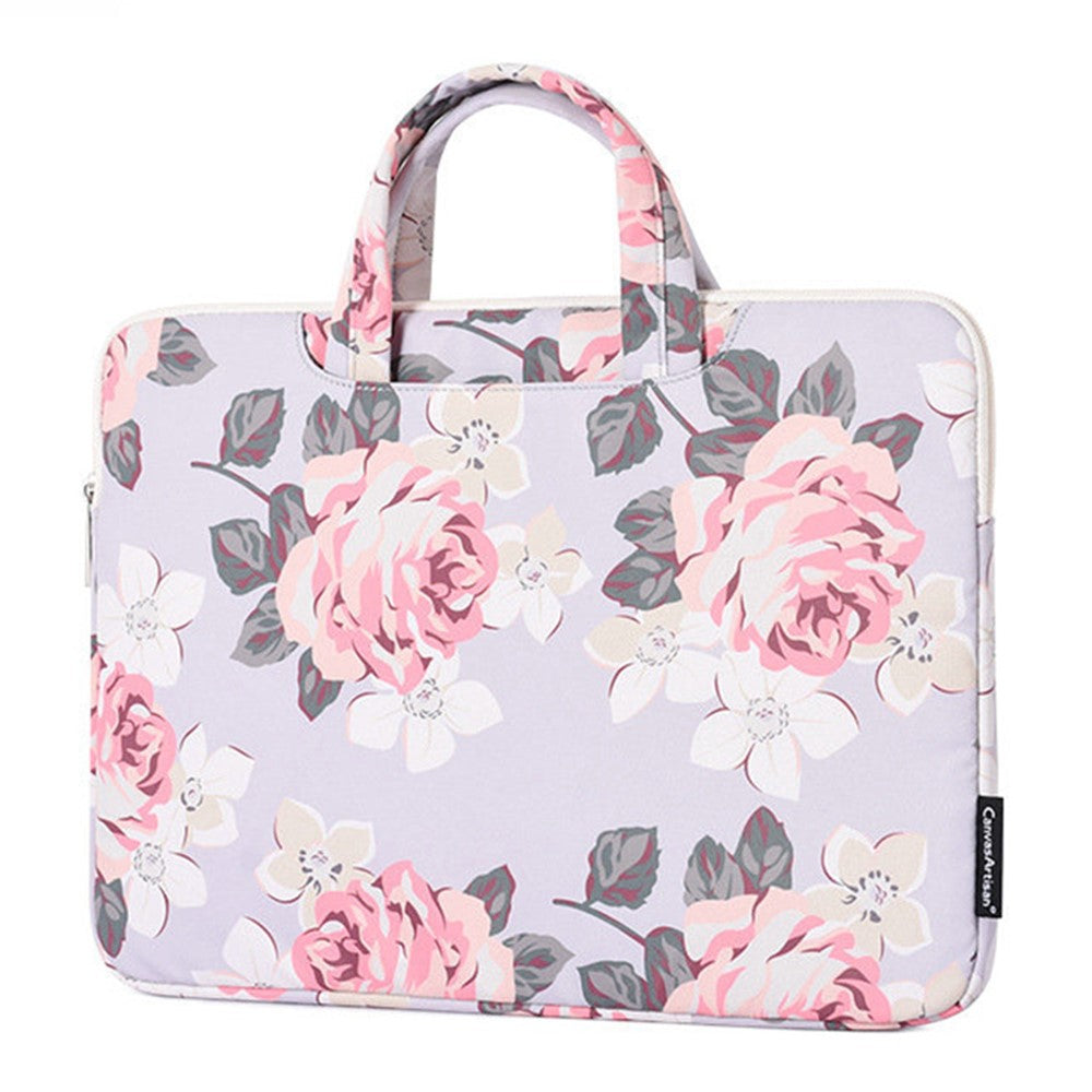 CANVASARTISAN H40-B01 Laptop Sleeve Case Rose Pattern Printed 13-inch Computer Carrying Bag Portable Handle Business Briefcase