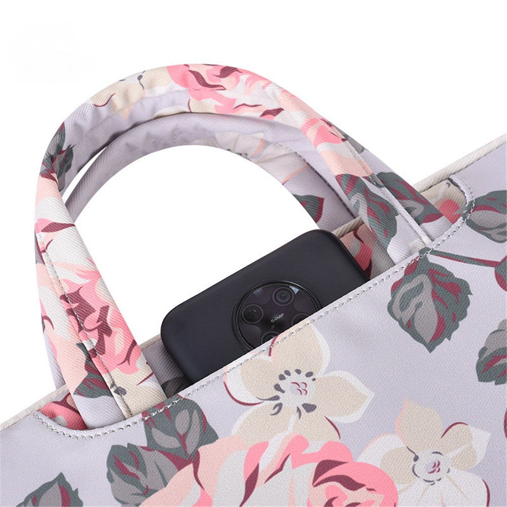 CANVASARTISAN H40-B01 Laptop Sleeve Case Rose Pattern Printed 13-inch Computer Carrying Bag Portable Handle Business Briefcase