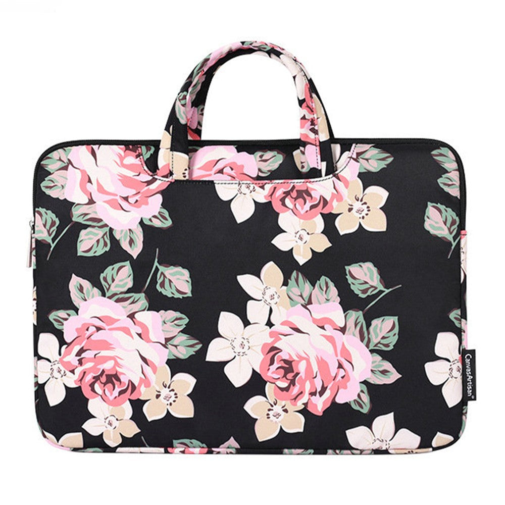 CANVASARTISAN H40-B01 Laptop Sleeve Case Rose Pattern Printed 13-inch Computer Carrying Bag Portable Handle Business Briefcase