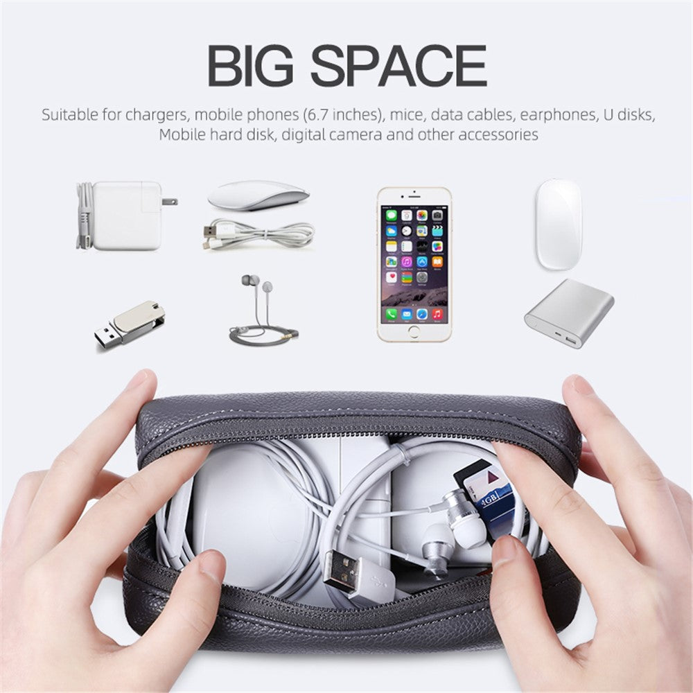 Electronic Organizer Mouse Power Bank Cable Storage Bag Waterproof Leather USB Flash Drive Storage Pouch
