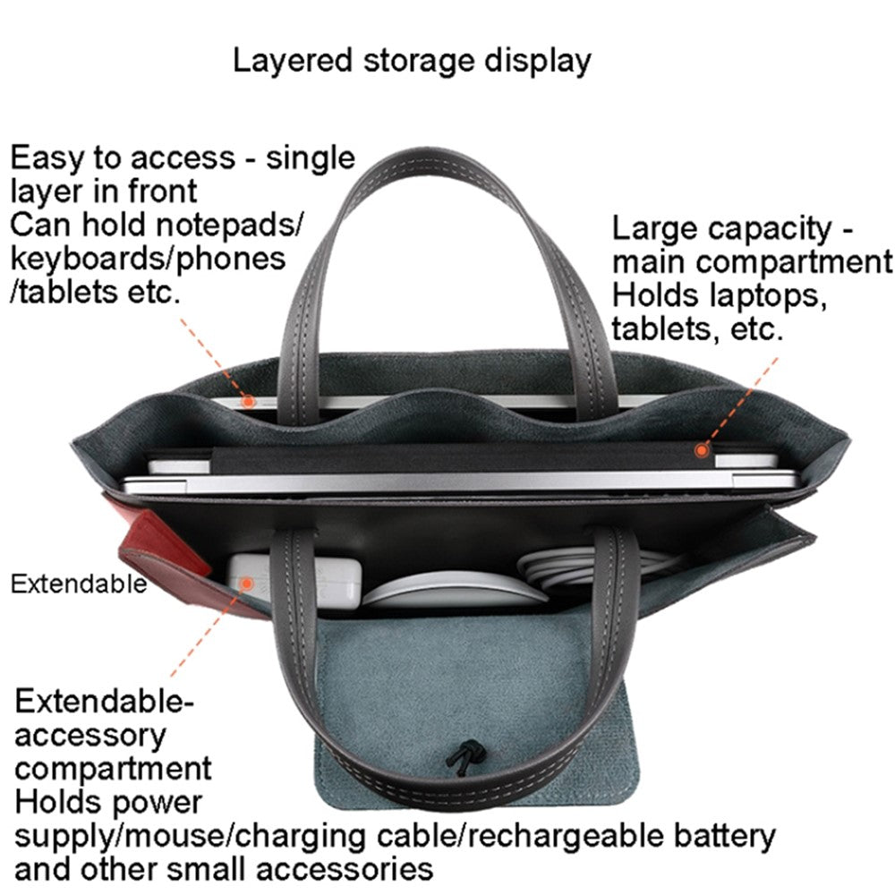 13.3 / 14 inch Laptop Sleeve PU Leather Handbag Sleeve Notebook Computer Bag Storage Water-Repellent Pouch