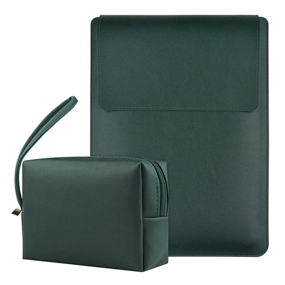 13-inch Anti-Scratch PU Leather Laptop Bag with Adjustable Stand + Small Bag