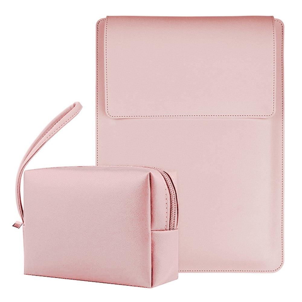 14-inch Laptop Sleeve PU Leather Bag with Adjustable Stand + Small Bag