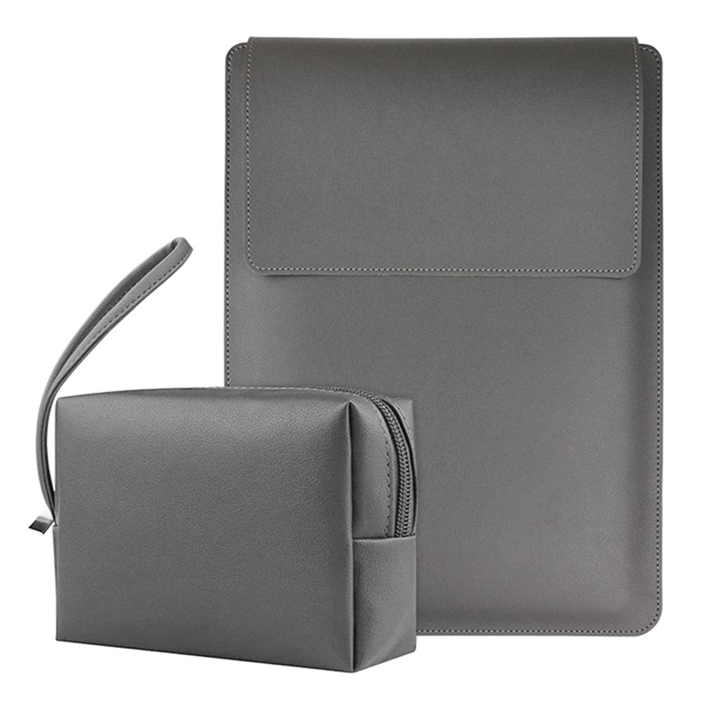 14-inch Laptop Sleeve PU Leather Bag with Adjustable Stand + Small Bag