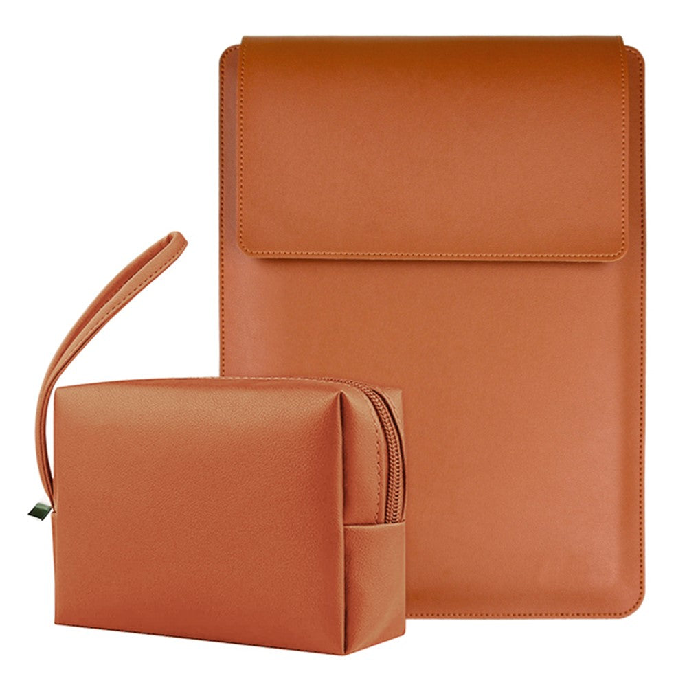14-inch Laptop Sleeve PU Leather Bag with Adjustable Stand + Small Bag