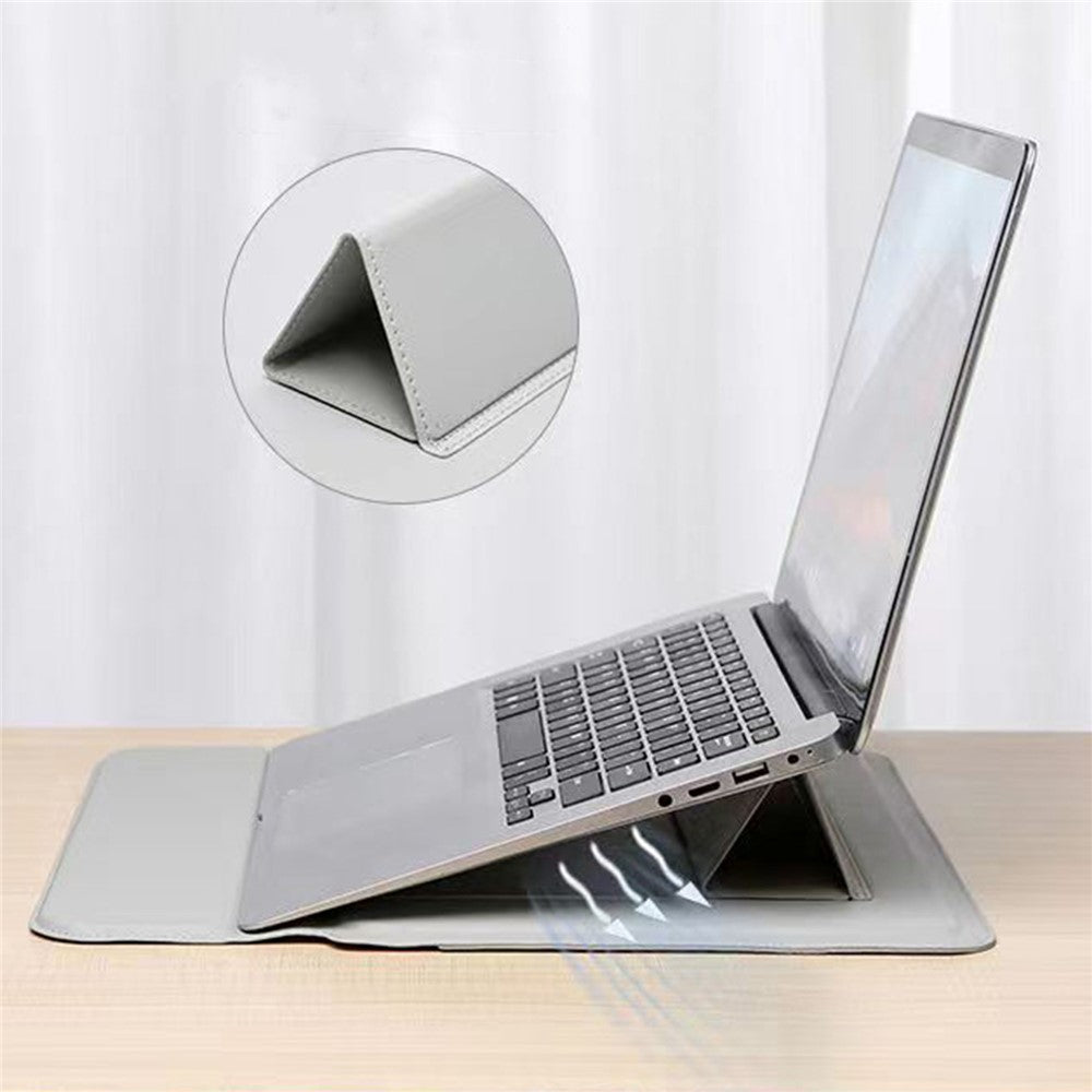 15-16 inch Leather Laptop Sleeve Ultra-Slim Computer Carrying Case with Foldable Stand and Soft Inner Lining