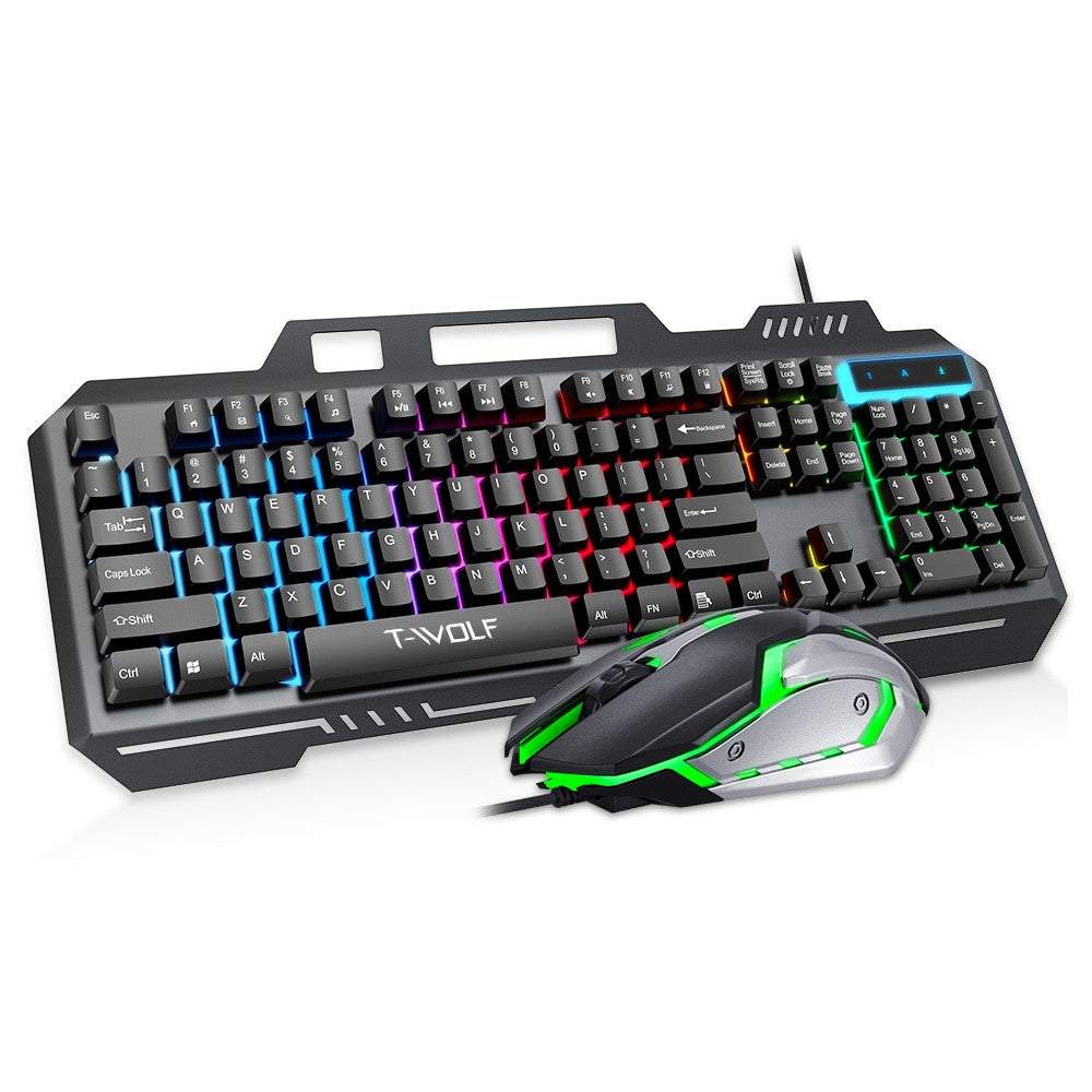T-WOLF TF600 Bakgrundsbelyst Trådbundet Gamingtangentbord med 104 Tangenter och Trådbunden Mus för Gamingarbete