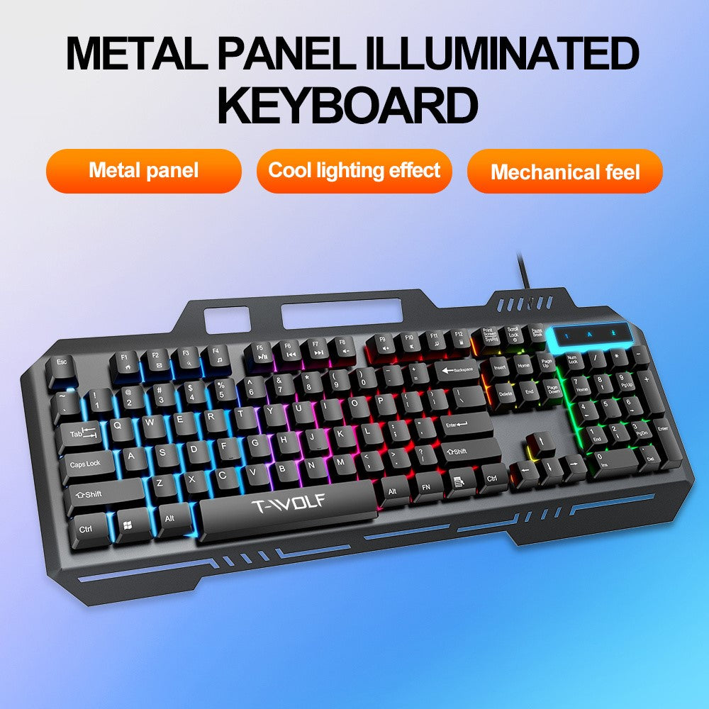 T-WOLF T16 Backlit Wired 104-Key Gaming Keyboard Ambient Light Gaming Keyboard