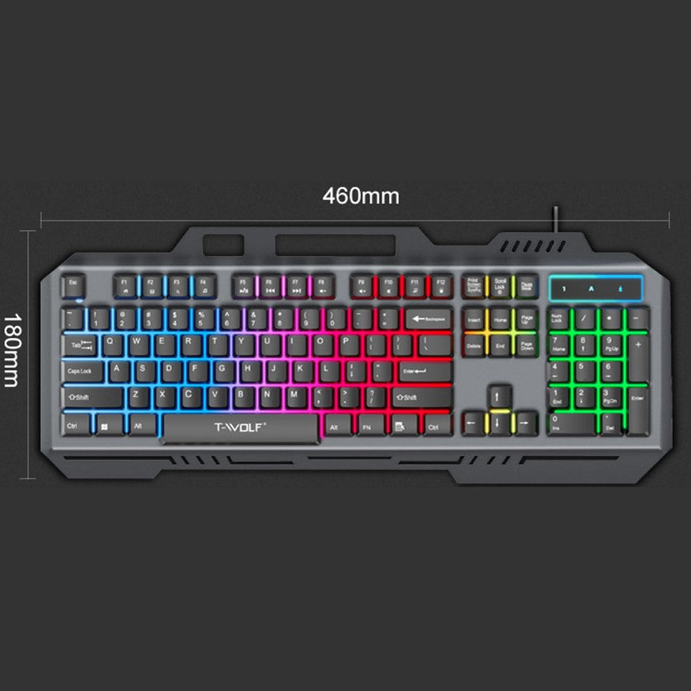 T-WOLF T16 Backlit Wired 104-Key Gaming Keyboard Ambient Light Gaming Keyboard