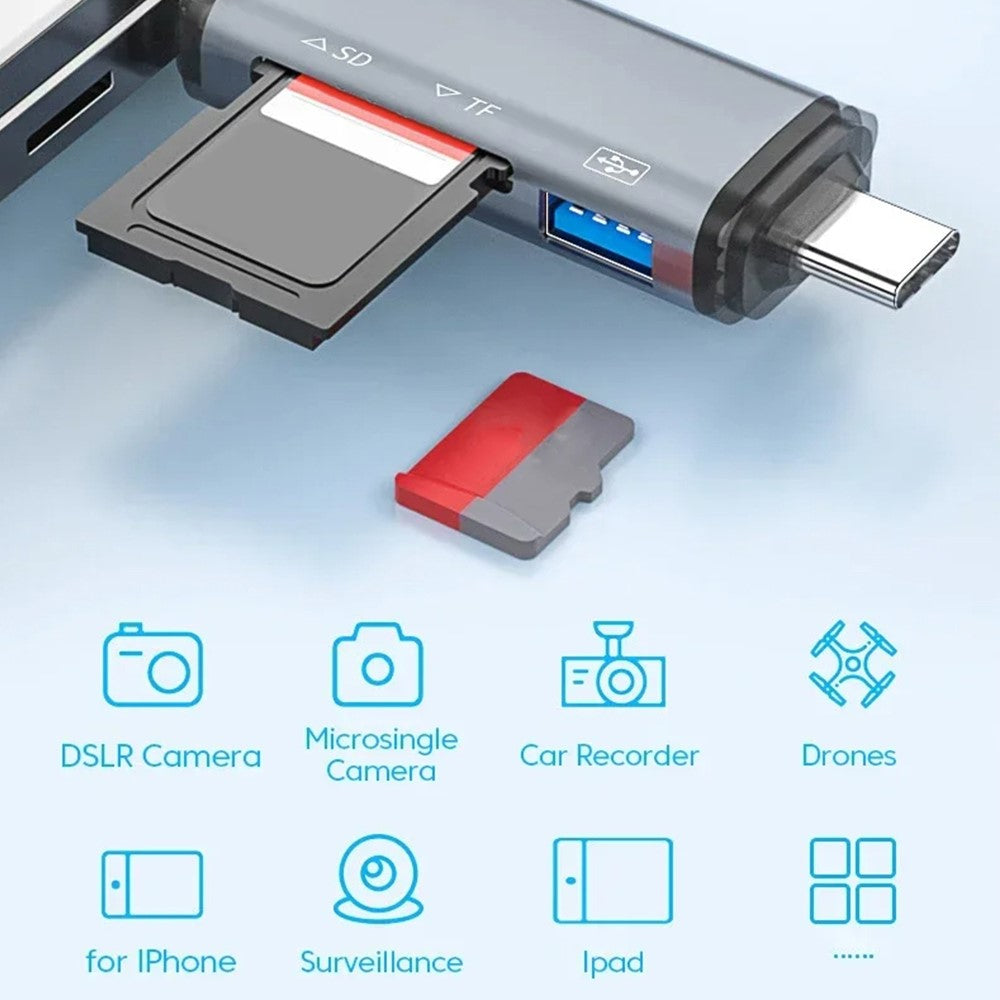 ADS-306 USB / 8-Pin / Type-C Plug SD TF Card Reader U-Disk Data Transfer Adapter