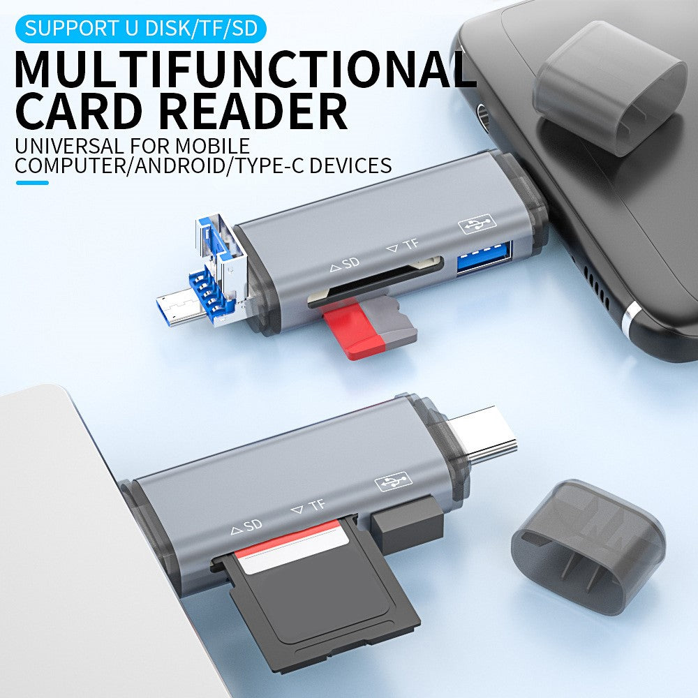 ADS-307 USB / Type-C / Micro Plug SD TF Card U-Disk Reader Data Transfer OTG Adapter