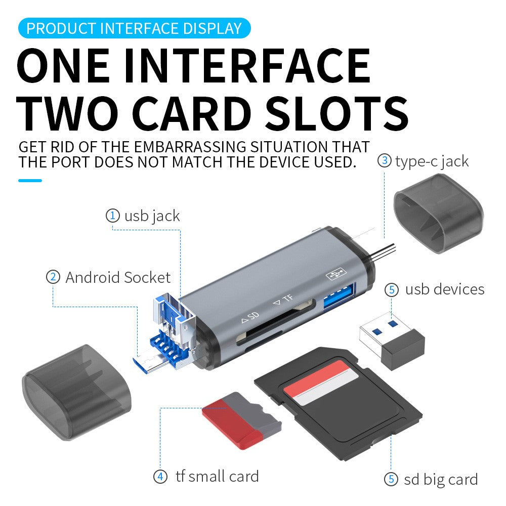ADS-307 USB / Type-C / Micro Plug SD TF Card U-Disk Reader Data Transfer OTG Adapter
