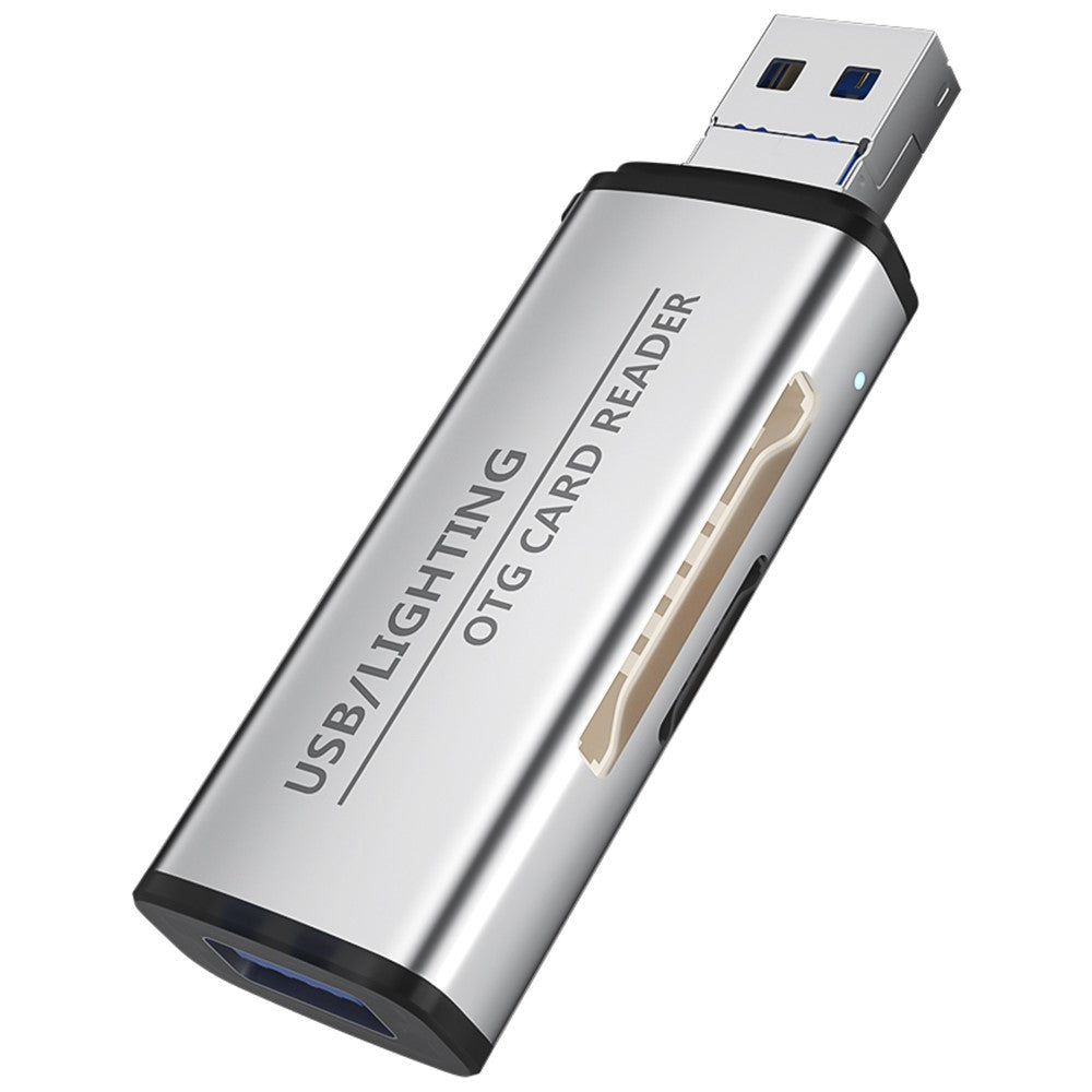 ADS-118 USB / 8-Pin 2-in-1 SD TF Memory Card U-Disk Reader Data Transfer OTG Adapter