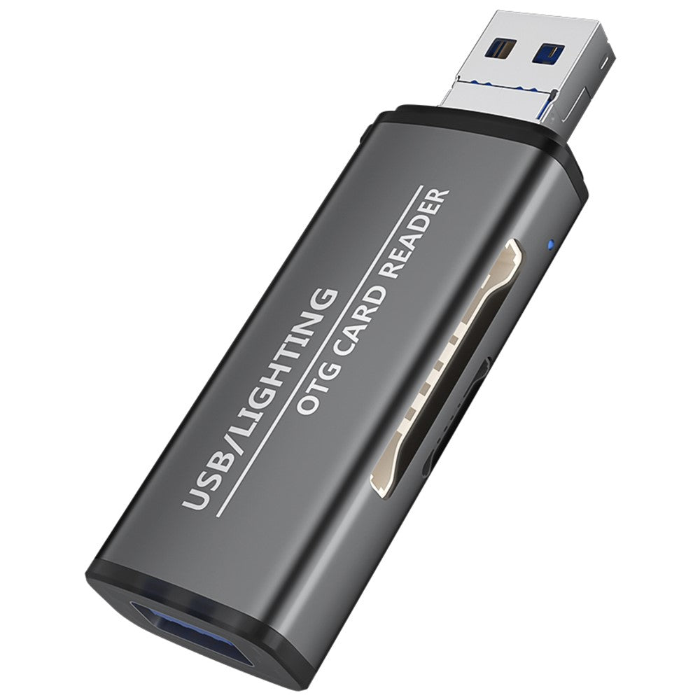 ADS-118 USB / 8-Pin 2-in-1 SD TF Memory Card U-Disk Reader Data Transfer OTG Adapter